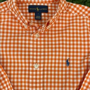 Polo Ralph Lauren Boys Orange Check Long Sleeve Oxford size 7